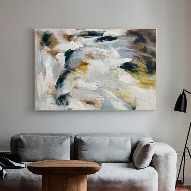 Modern Grey White Abstract Painting Minimalist Painting Large Horizontal Wall Art For Sale