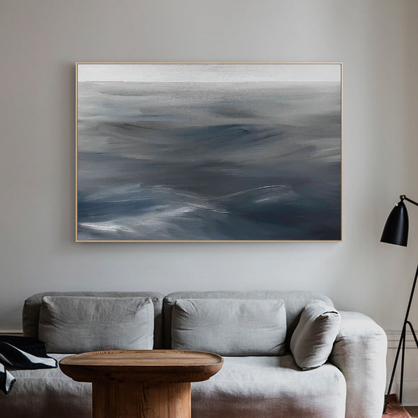 Modern Blue Grey Abstract Wall Art Livingroom Canvas Wall Art Large Acrylic Painting For Sale
