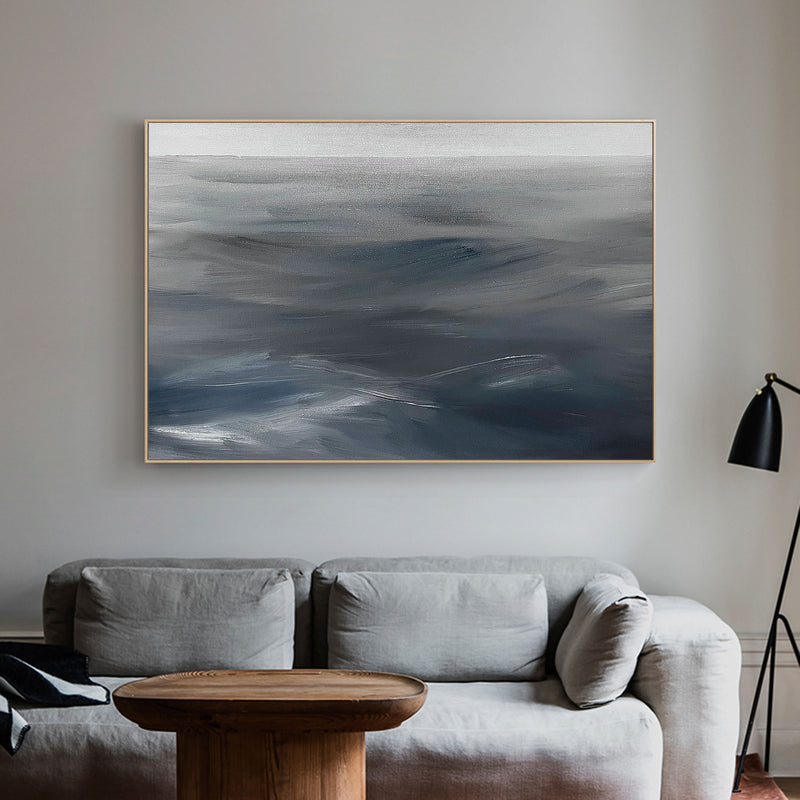 Modern Blue Grey Abstract Wall Art Livingroom Canvas Wall Art Large Acrylic Painting For Sale