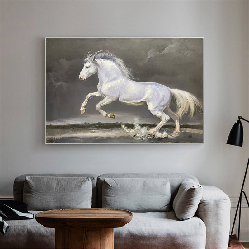 White Running Horses Canvas Wall Art Extra Large Wild Horse Canvas Art Moddern White Horse Painting