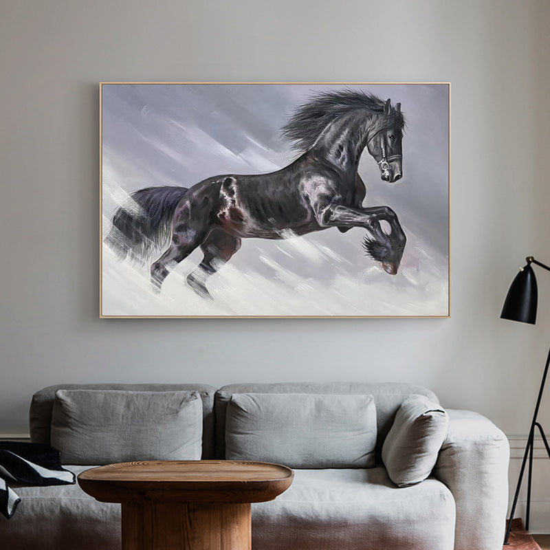 Modern Acrylic Horse Painting Black Running Horses Canvas Wall Art Extra Large Wild Horse For Sale