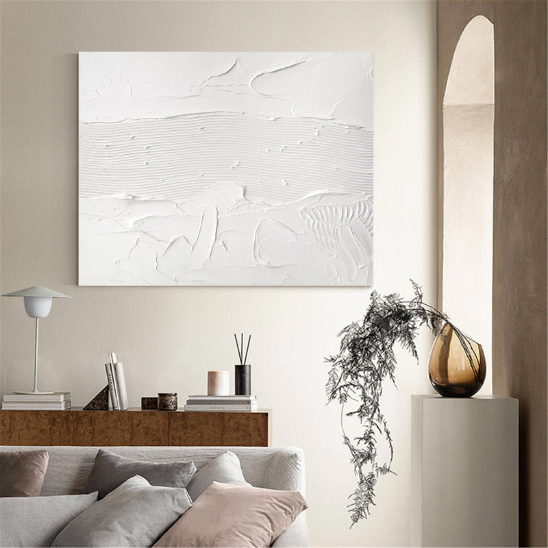 Modern Minimalist Abstract Art Textured Abstract Painting White Canvas Art Large Artwork For Bedroom 