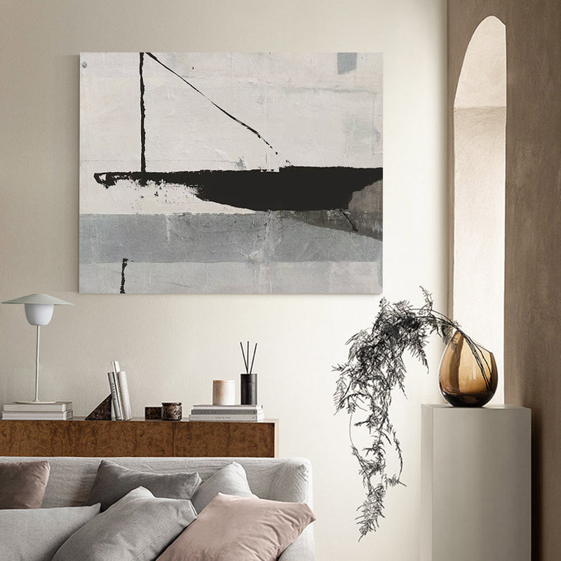 Wabi-sabi Grey Canvas Art, Large Abstract Acrylic Painting Modern Grey Abstract Wall Art For Sale