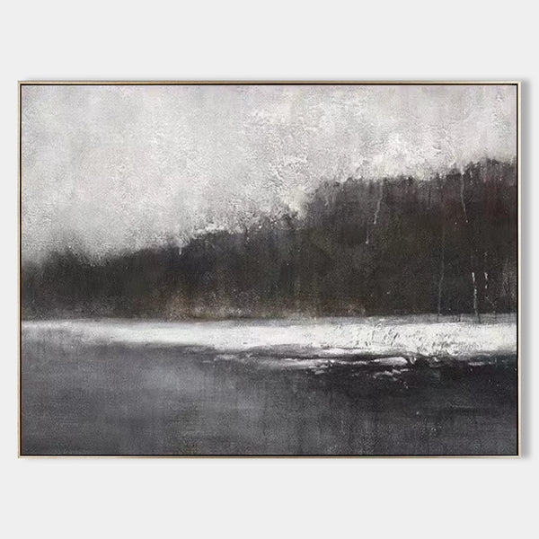 Large Black And White Abstract Landscape Painting Modern Landscape Canvas Painting For Sale