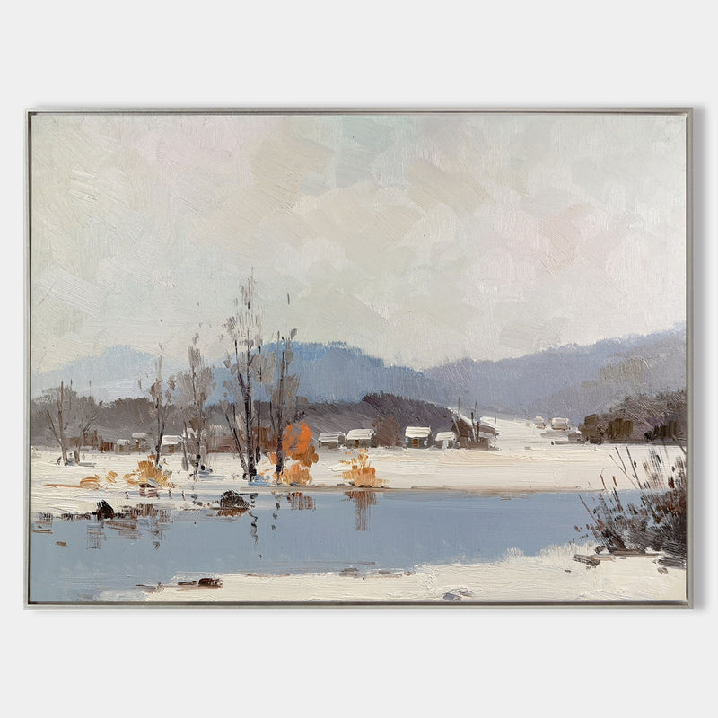 White Winter Scene Snow Tree Rural Landscape Canvas Wall Art Large Snow Landscape Painting For Sale