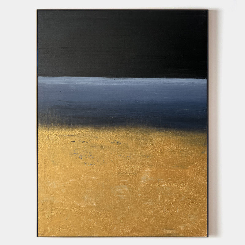Modern Black Gold Blue Minimalist Painting Abstract Oil Painting Canvas Wall Art For Sale