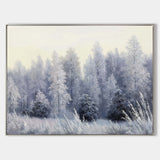 Snow Covered Pine Trees Canvas Wall Art Winter White Snowscape Canvas Art Large Acrylic Painting