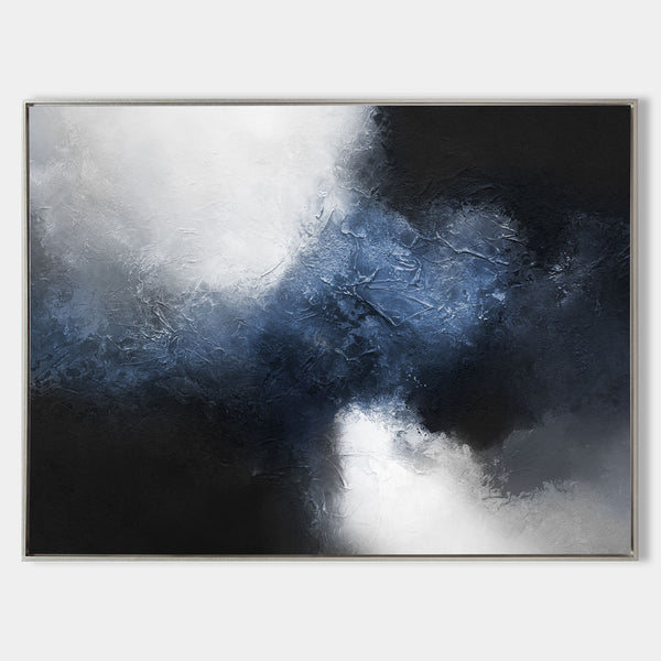 Large Abstract Dark Blue Painting Black And Blue Painting Textured Art