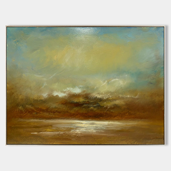 Color Green Impressionist Seascape Paintings Large Beach Canvas Wall Art Modern Beach Art