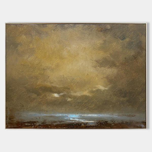 Impressionist Seascape Paintings Large Gold Beach Canvas Wall Art Modern Beach Art