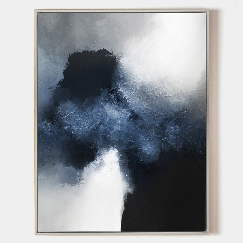 Oversized Navy Blue Abstract Painting Dark Blue Wall Art For Living Room