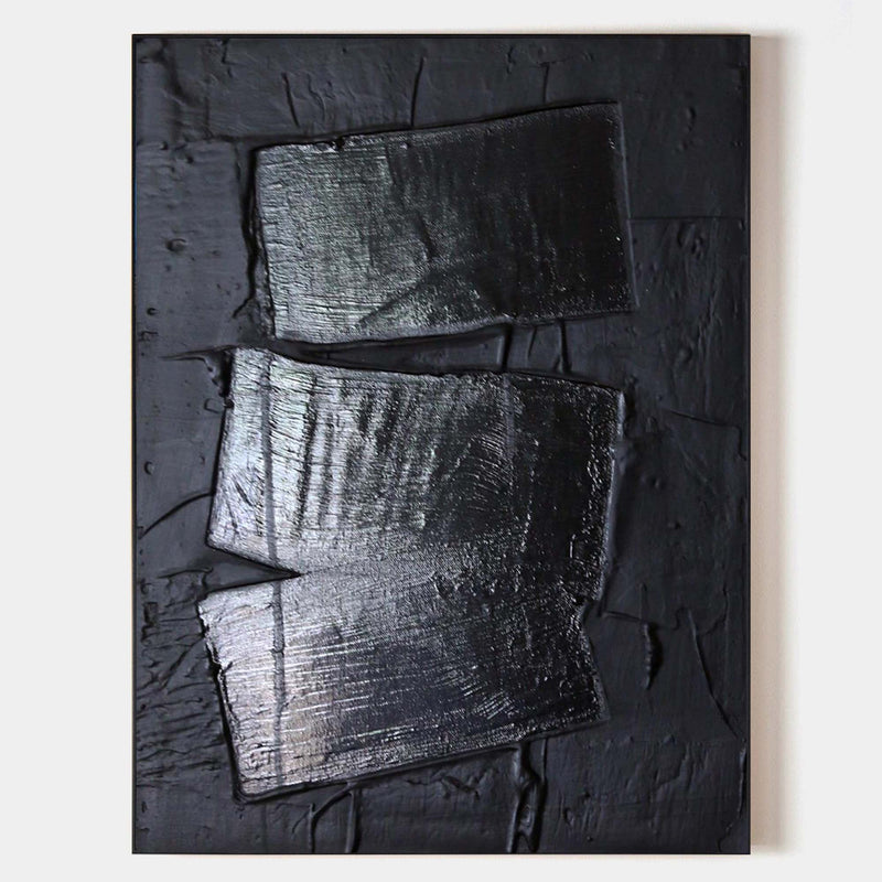 Black wall art 3D Black Minimalitst Art Black Abstract art Black 3D Textured Canvas Painting