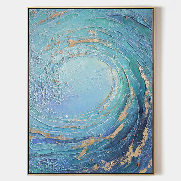 Blue Huge Wave Oil Painting On Canvas Large Abstract Ocean Wall Art Ocean Wave Painting Acrylic Textured Art Blue And Gold Abstract Painting