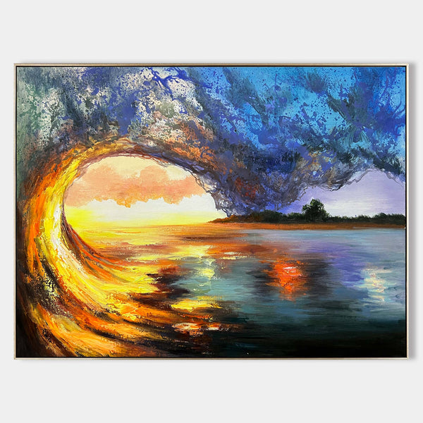 Sunset And Ocean Acrylic Painting Large Ocean Canvas Art Ocean Wave Art For Living Room Wall Art