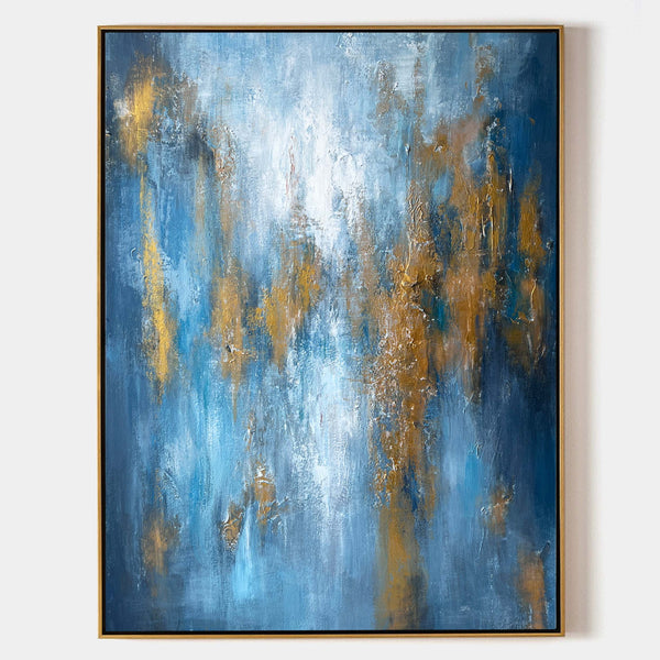 Blue Gold Abstract Wall Art Modern Canvas Wall Art Large Acrylic Abstract Painting For Livingroom