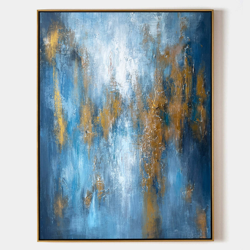 Blue Gold Abstract Wall Art Modern Canvas Wall Art Large Acrylic Abstract Painting For Livingroom