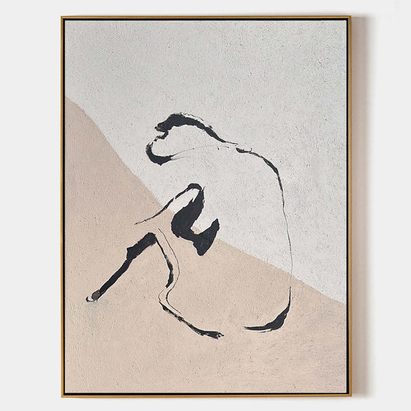 Beige Minimalist Art Modern Minimalist Body Shape Painting Large Acrylic Canvas Wall Art