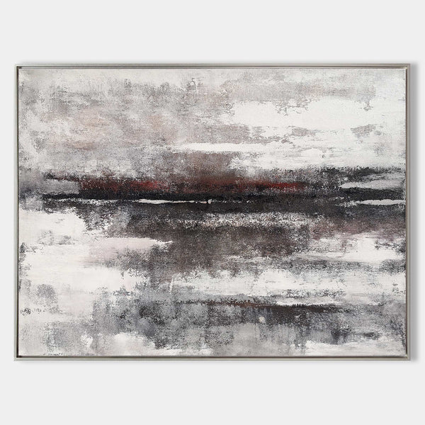 Large Beach Scene Painting On Canvas Huge Gray And White Abstract Canvas Art