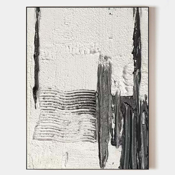 Black And White Textured Painting, Minimalist Abstract Painting, Living Room Black Abstract Art