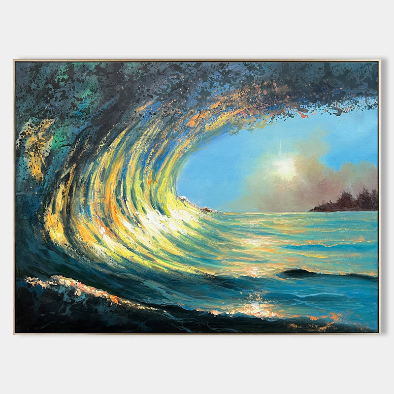 Sunrise And Wave Landscape Acrylic Painting Large Wave Canvas Art Huge Ocean Wave Art For Living Room Wall Art