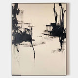 Contemporary Minimalist Art Painting Black And White Abstract Canvas Wall Art For Sale