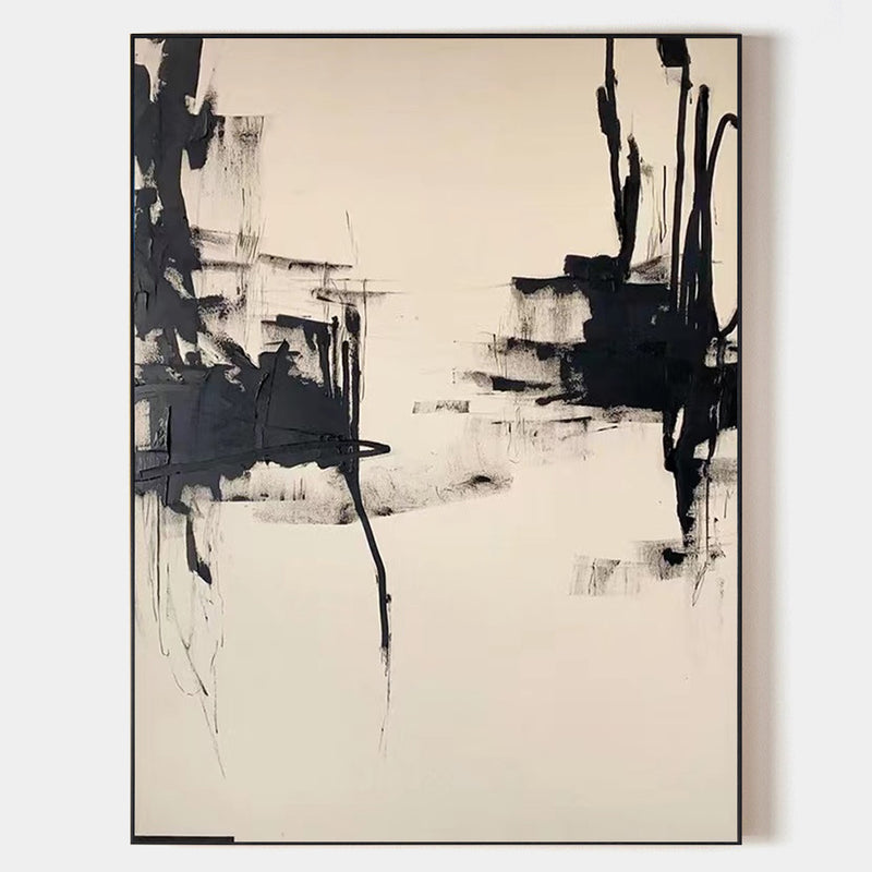 Contemporary Minimalist Art Painting Black And White Abstract Canvas Wall Art For Sale