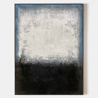 Black White Blue Abstract Minimalist Acrylic Painting On Canvas Modern Canvas Art Large livingroom wall art
