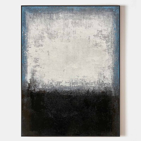 Black White Blue Abstract Minimalist Acrylic Painting On Canvas Modern Canvas Art Large livingroom wall art