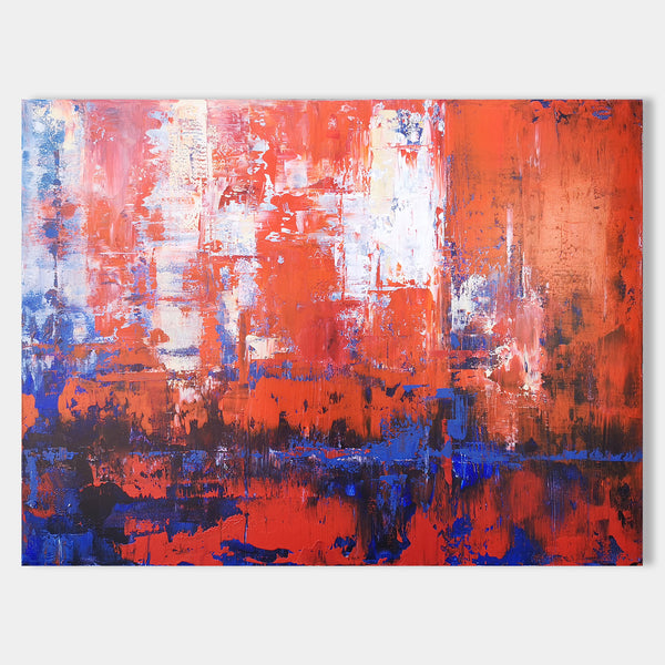 36 x 48 Red And Blue Wall Art Horizontal Abstract Art Palette Knife Art