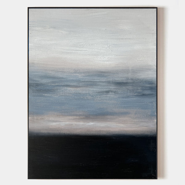 Black And Blue Minimalist Painting Large Abstract Acrylic Canvas Wall Art For Livingroom