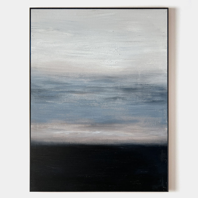 Black And Blue Minimalist Painting Large Abstract Acrylic Canvas Wall Art For Livingroom