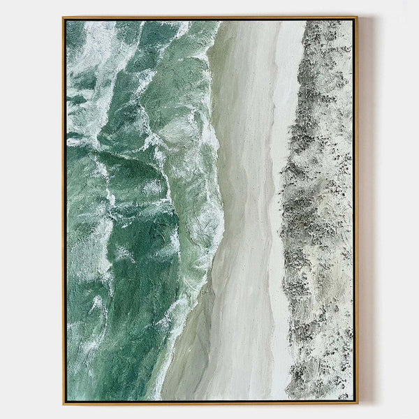 Green Seascape Wall Art Livingroom Canvas Wall Art Sea Shore Acrylic Abstract Painting For Sale