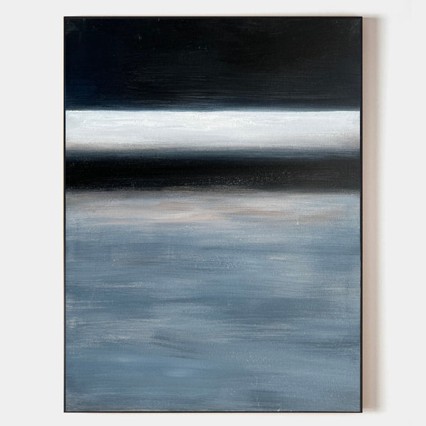 Modern Black And Blue Minimalist Painting Large Abstract Acrylic Painting Canvas Wall Art For Livingroom