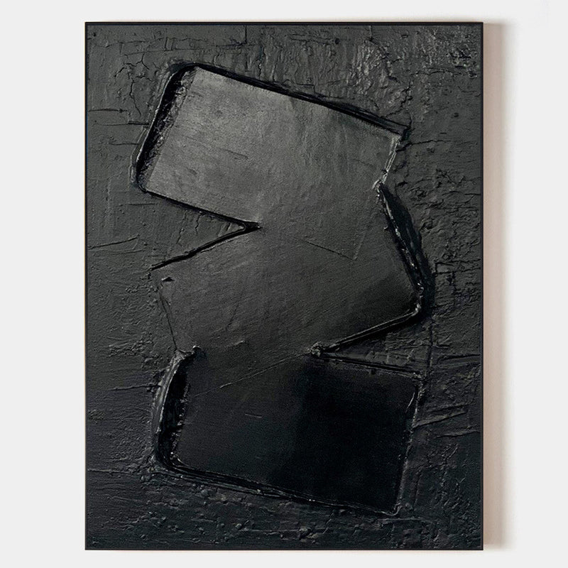 Black 3D Textured Canvas Art Black 3D Minimalist Painting Large Black Minimalist Wall Art