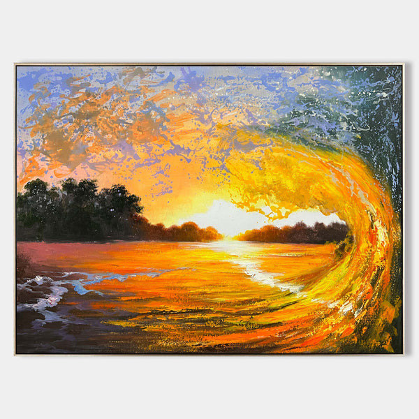 Large Sunset And Ocean Canvas Art Wave Painting On Canvas Huge Ocean Modern Art For Living Room Decor