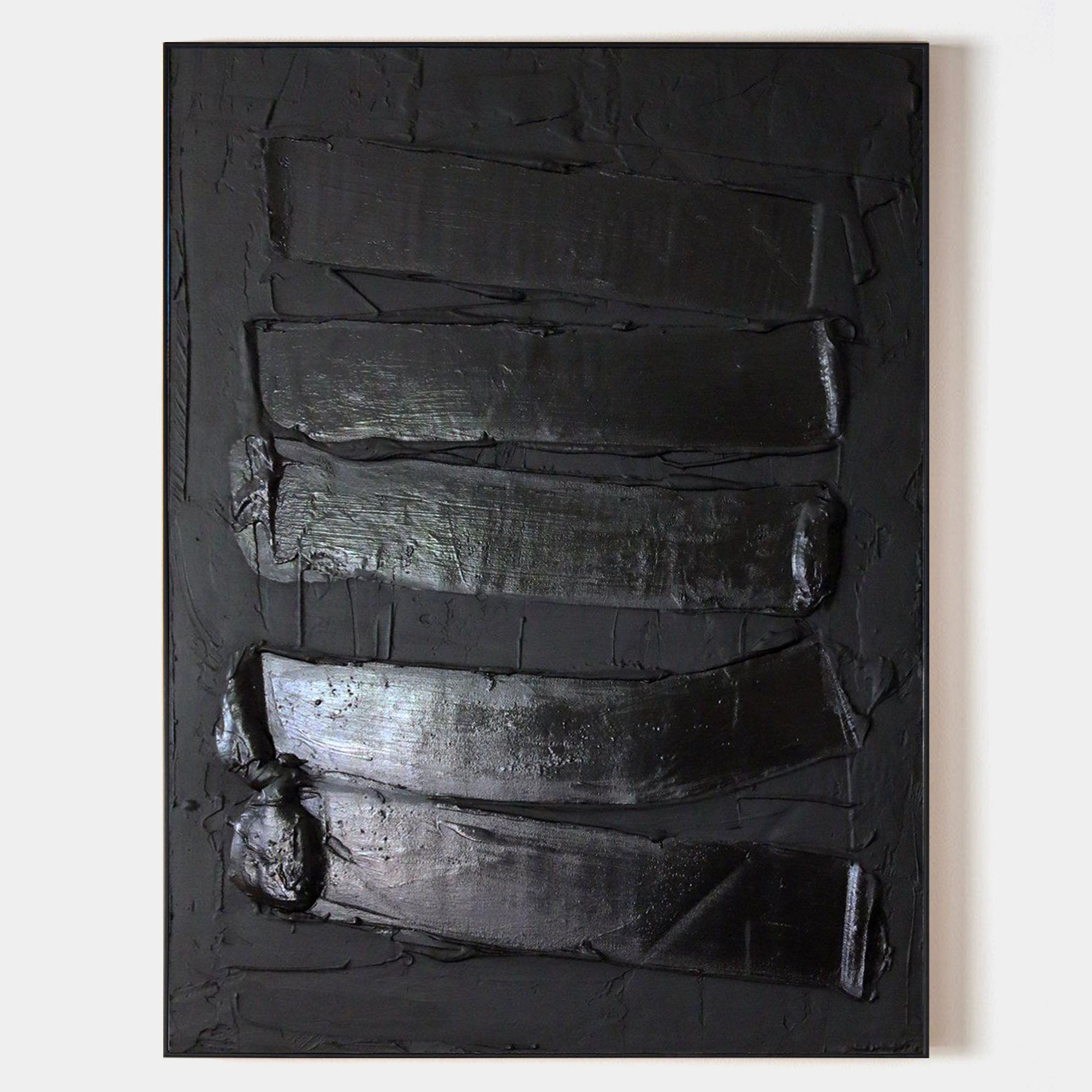 Large Black Abstract art Black 3D Textured Painting Black 3D Minimalist ...