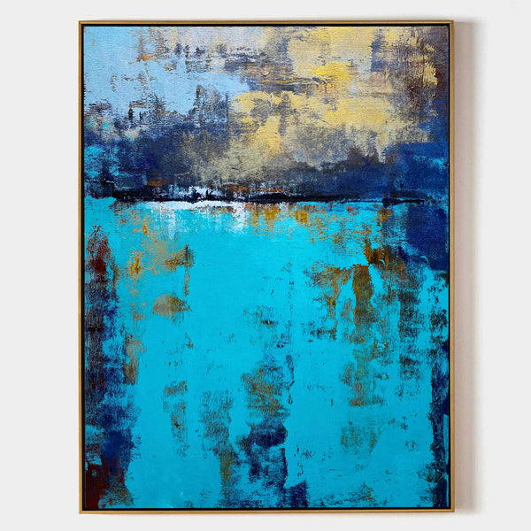 Framed Ocean Wall Art Large Abstract Impressionist Ocean Painting On Canvas Blue And Gold Abstract Canvas Art