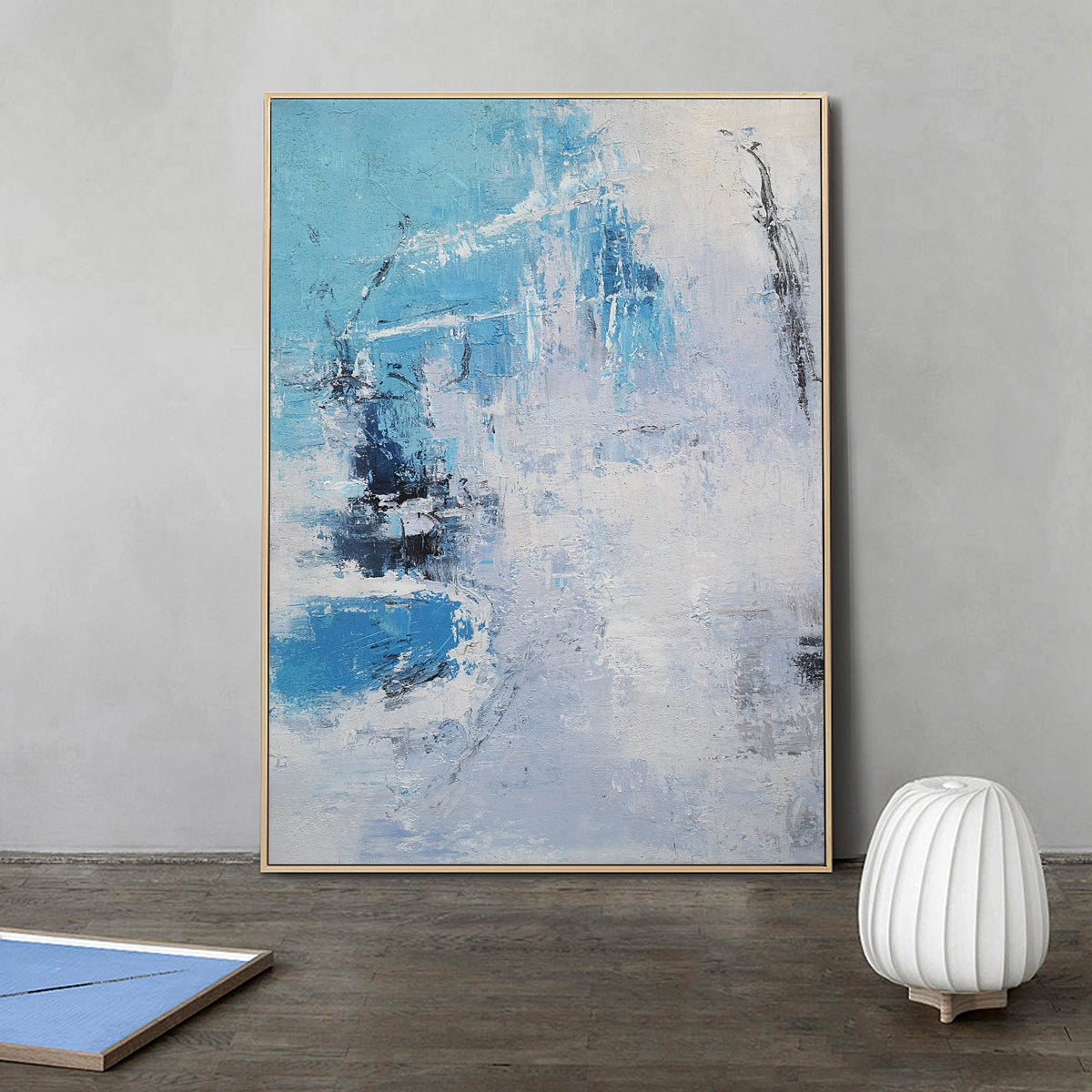 Large Blue Abstract Painting On Canvas Original Blue And White Canvas Paintings Oversized Light Blue Paintings Living Room Canvas Art