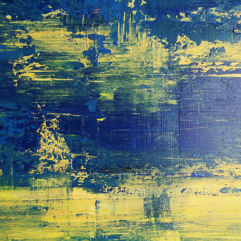40 x 40 Blue And Yellow Abstract Wall Art Square Modern Abstract Painting