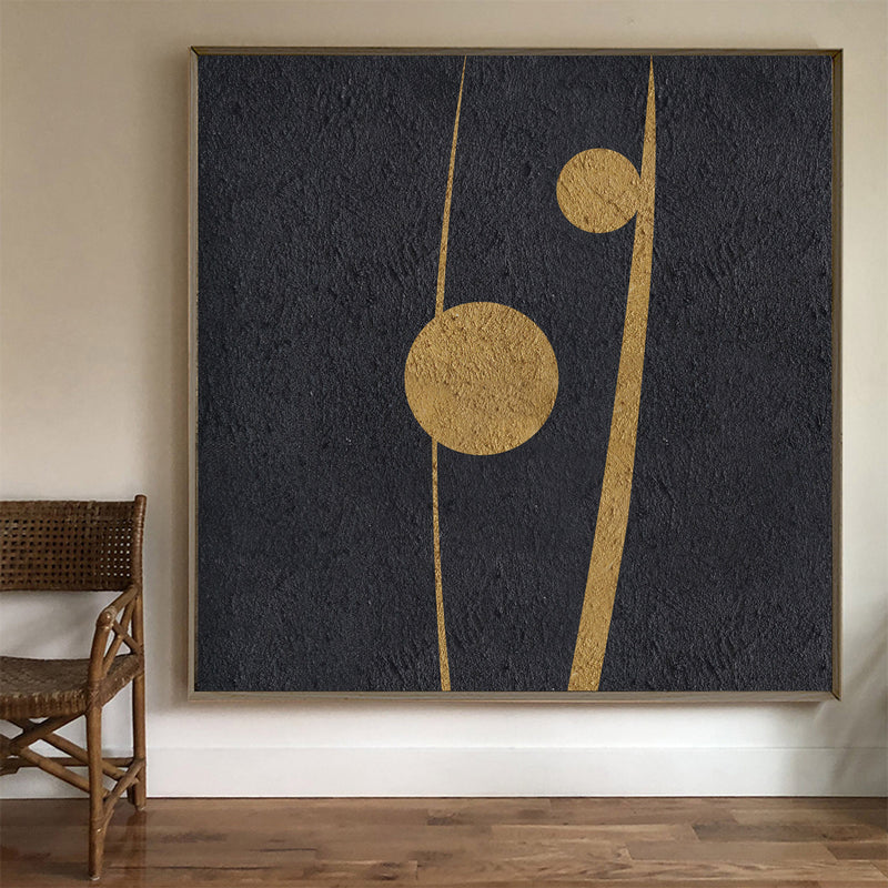 Black And Gold Abstract Art Minimalist Painting Frame For Livingroom