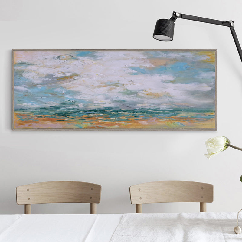 Large Beach Scene Painting On Canvas Impressionist Seascapes Panoramic Wall Painting For Livingroom