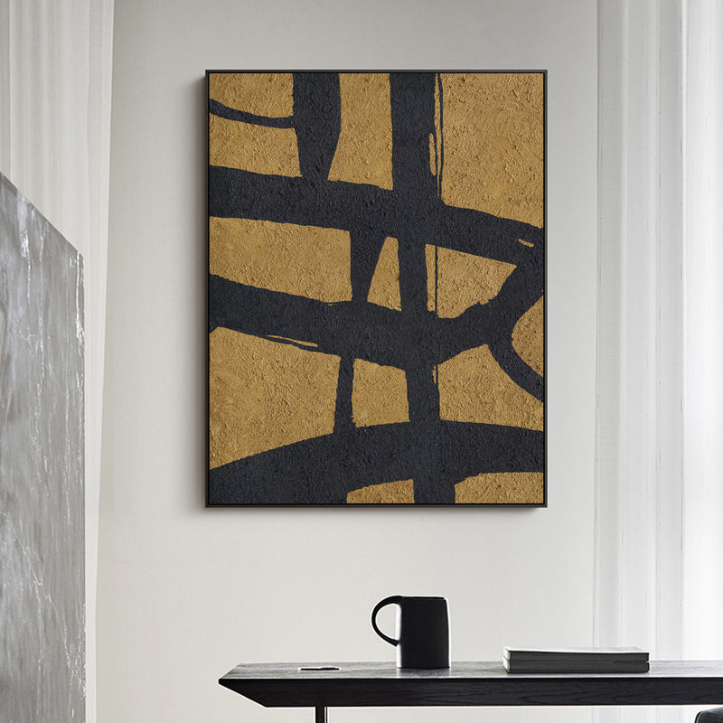 Minimalism Painting Original Canvas Art Black Gold Painting 