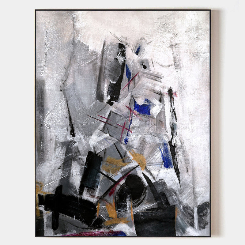 Contemporary Abstract Art Large Vertical Black And White Abstract Painting 