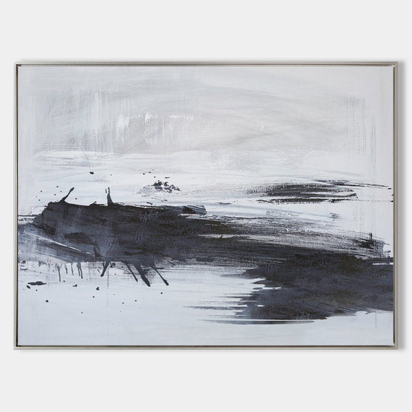 Minimalist Beach Painting Abstract Sea Wall Art Black And White Painting