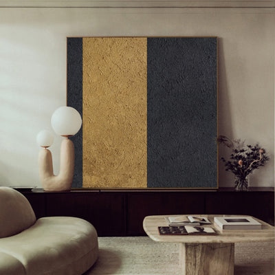 Large Trendy Minimalist Painting Minimal Acrylic Painting Black Gold