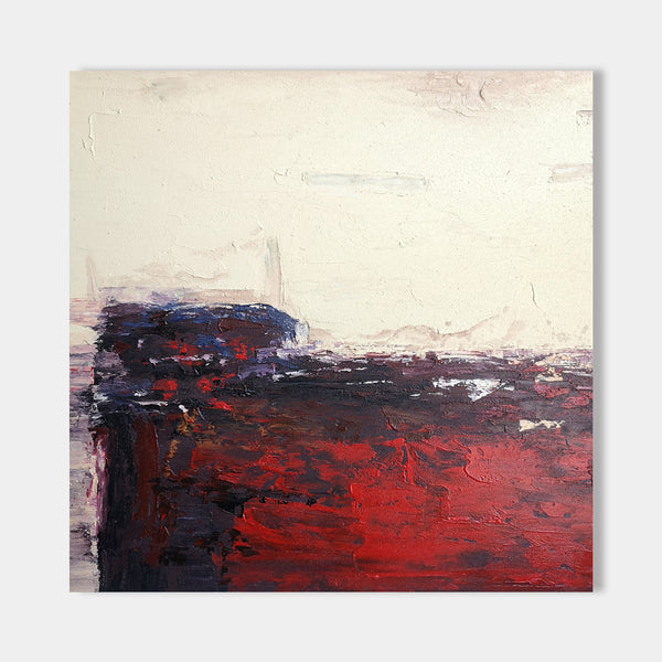 40 x40 Square Acrylic Abstract Landscape Painting Red And Beige Abstract Art
