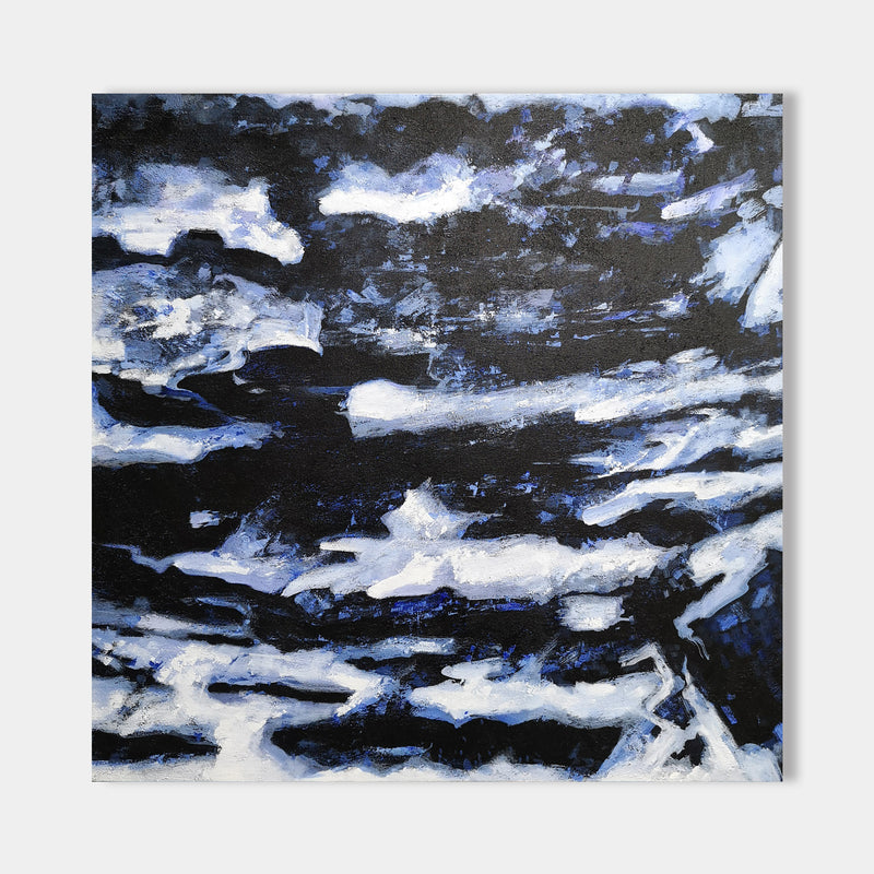 40 x 40 Dark Blue Wall Art Abstract Black And Blue Paintings For Sale