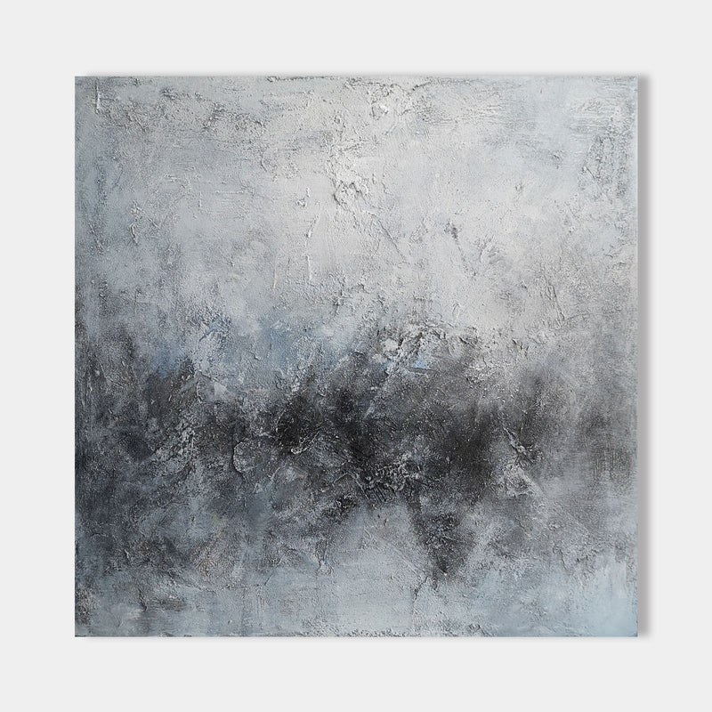 40 x 40 light Blue And Black Modern Abstract landscape Art On Canvas