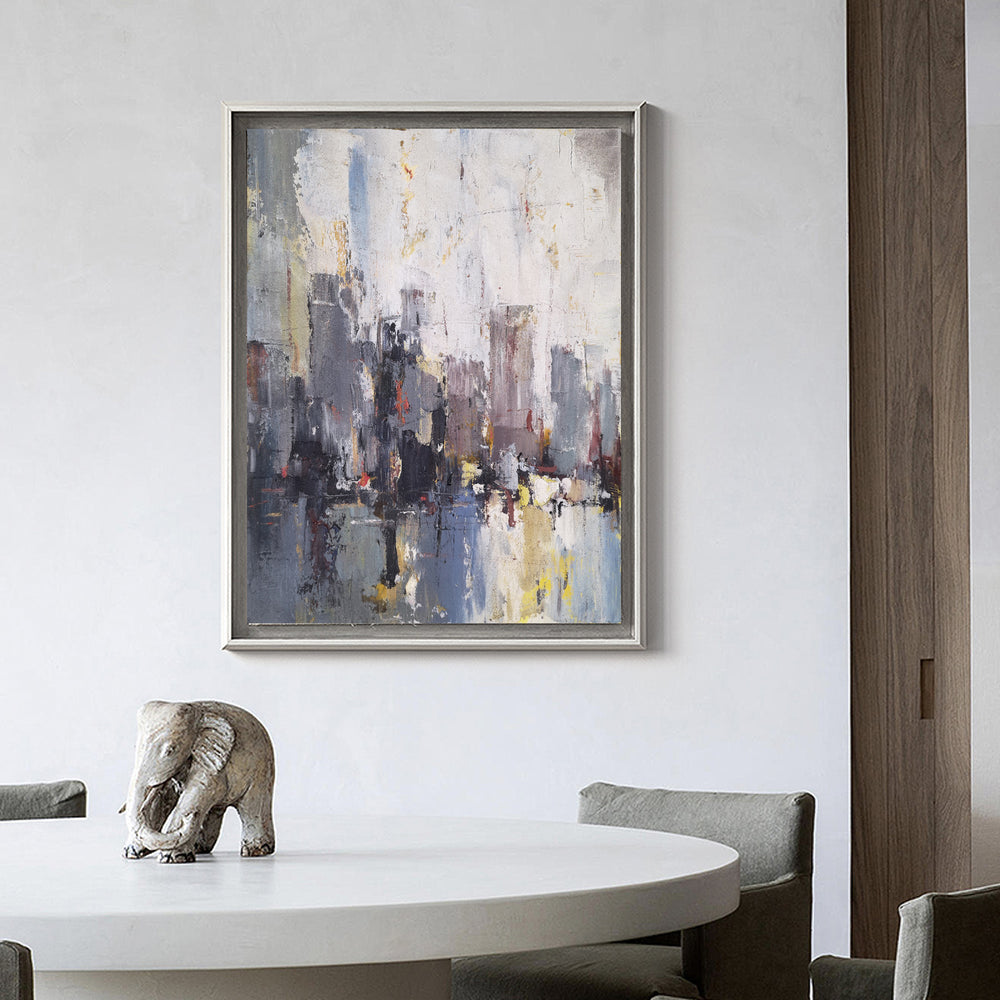 Abstract City Skyline Painting Big Modern Chicago Cityscape Art Urban Painting 