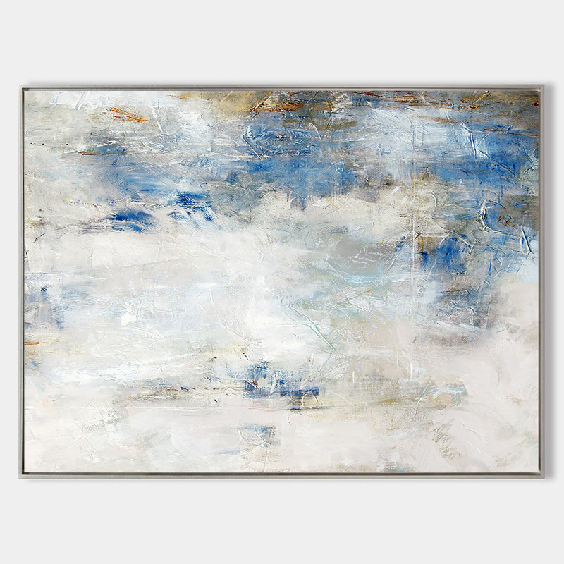 Blue And White Abstract Minimalist Art Horizontal Contemporary Abstract Painting